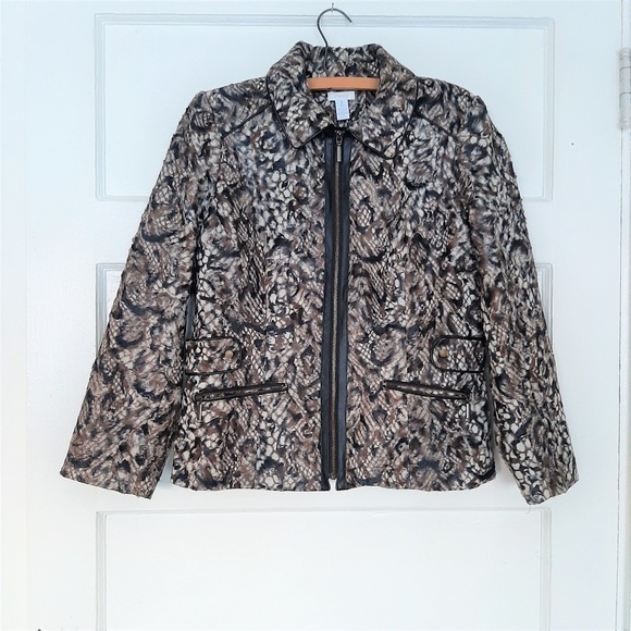 Chicos Women's Faux Fur Animal Print Zip Front Jacket - Picture 1 of 8